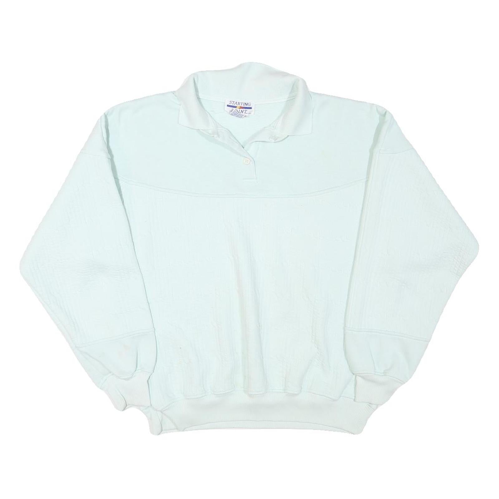 STARTING POINT Womens White Polo Collar L Cotton Blend Sweatshirt Pullover