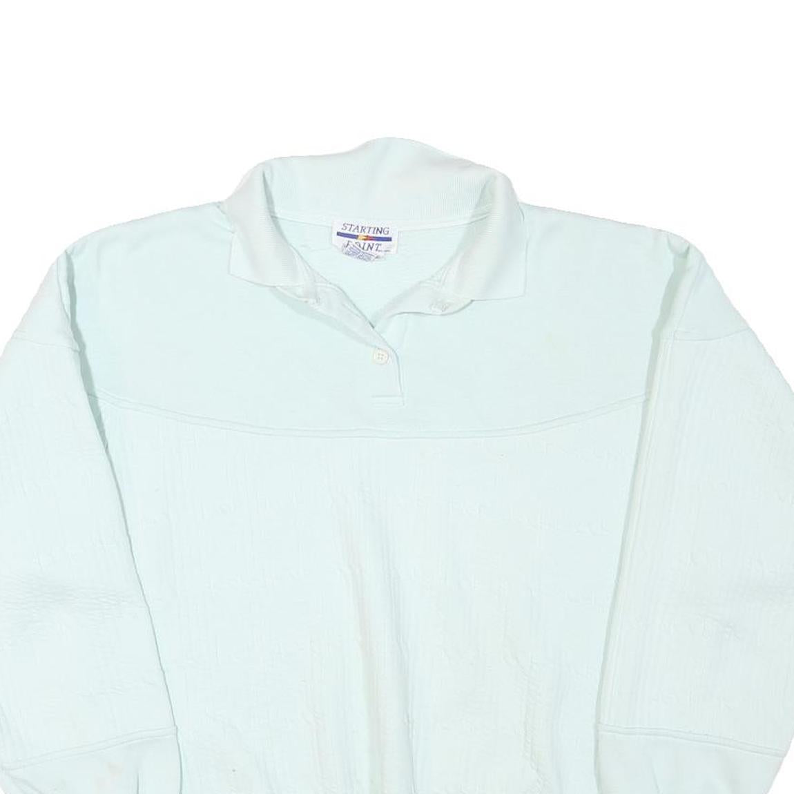 STARTING POINT Womens White Polo Collar L Cotton Blend Sweatshirt Pullover