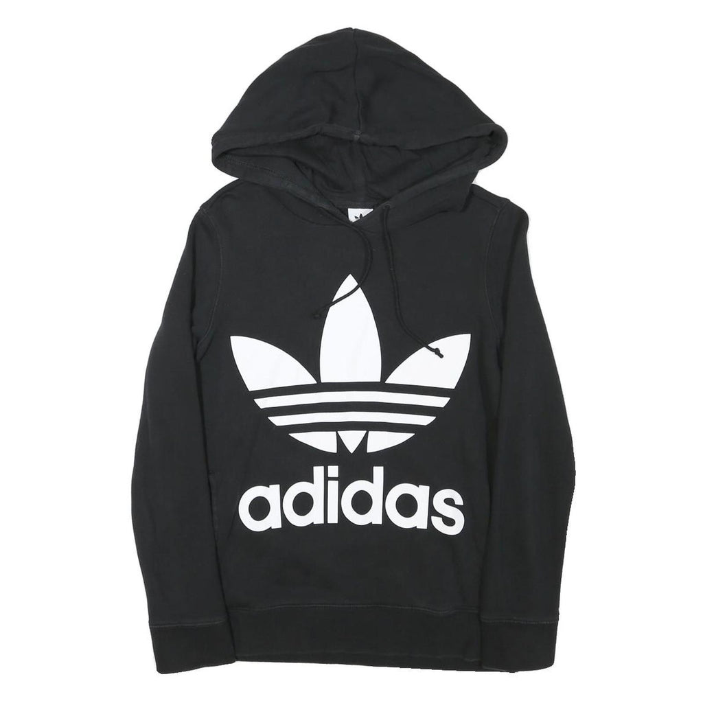 ADIDAS Womens Black Hoodie UK 8 Cotton Blend Pullover Sportswear Casual