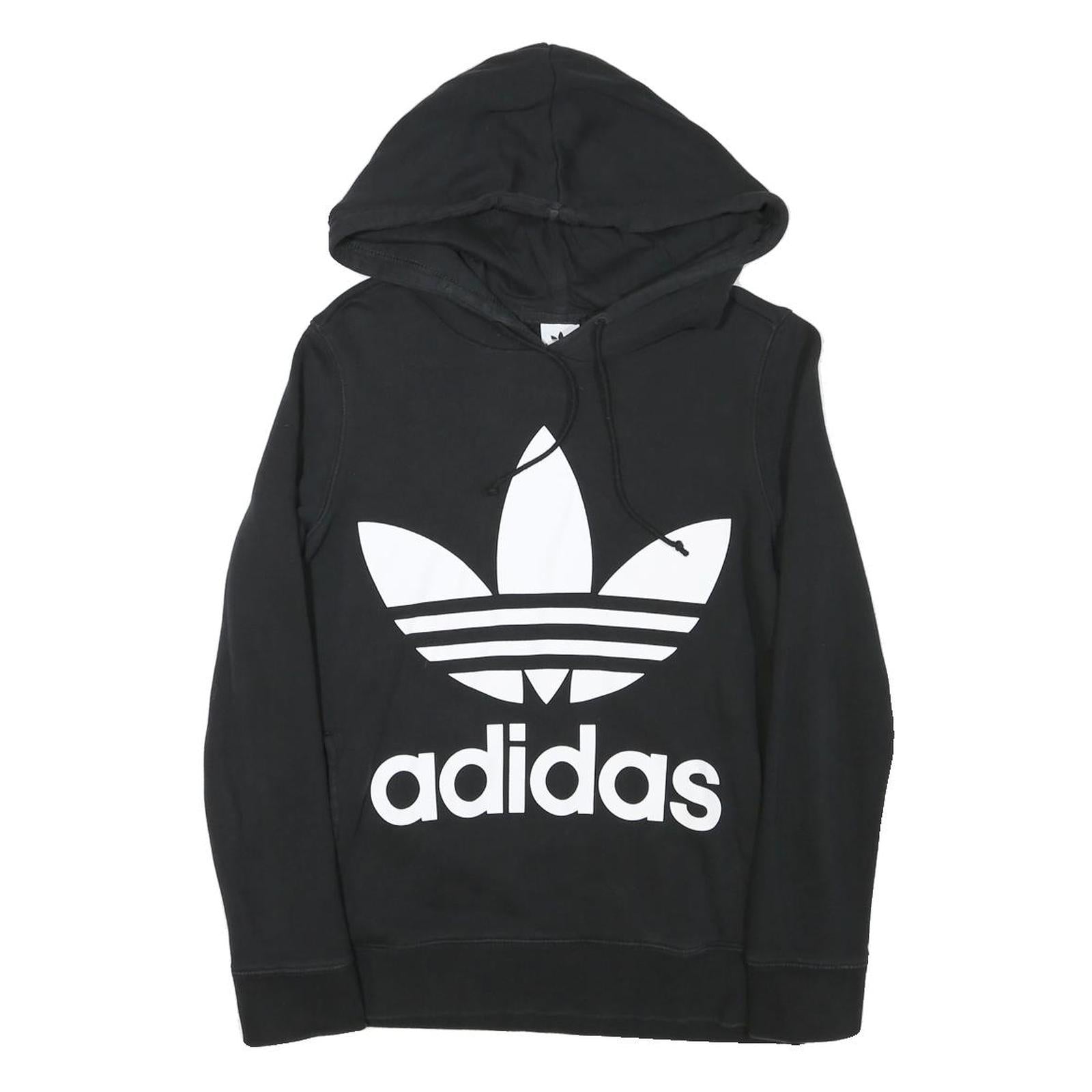 ADIDAS Womens Black Hoodie UK 8 Cotton Blend Pullover Sportswear Casual