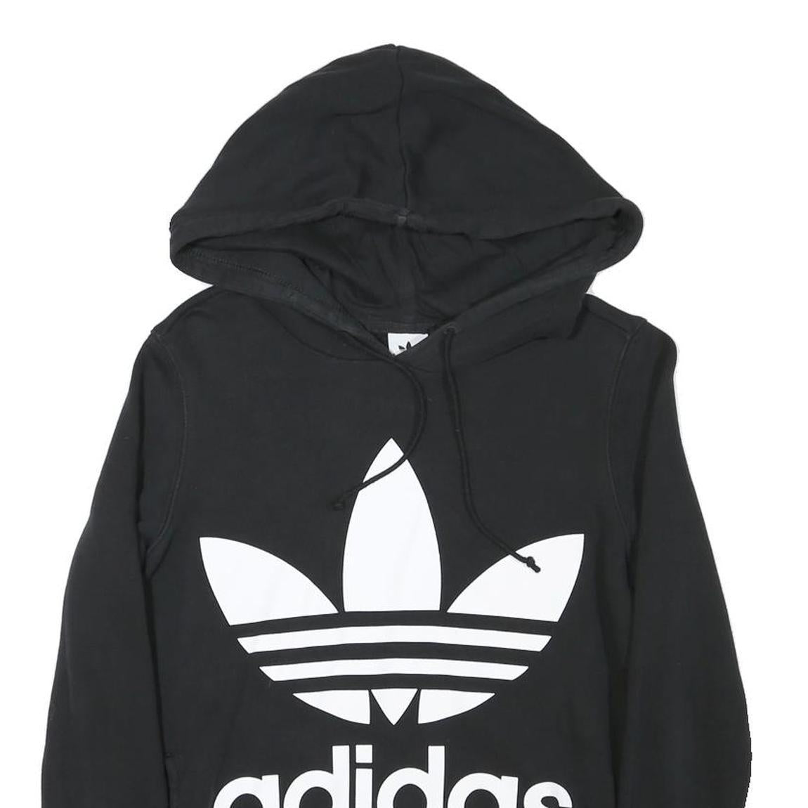 ADIDAS Womens Black Hoodie UK 8 Cotton Blend Pullover Sportswear Casual