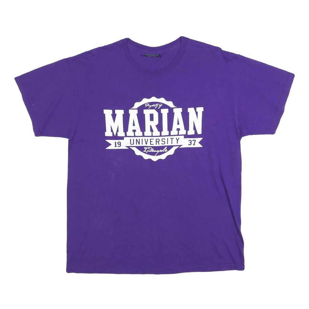 MV SPORT Mens Purple Marian University Graphic T-Shirt L Short Sleeve Crew Neck