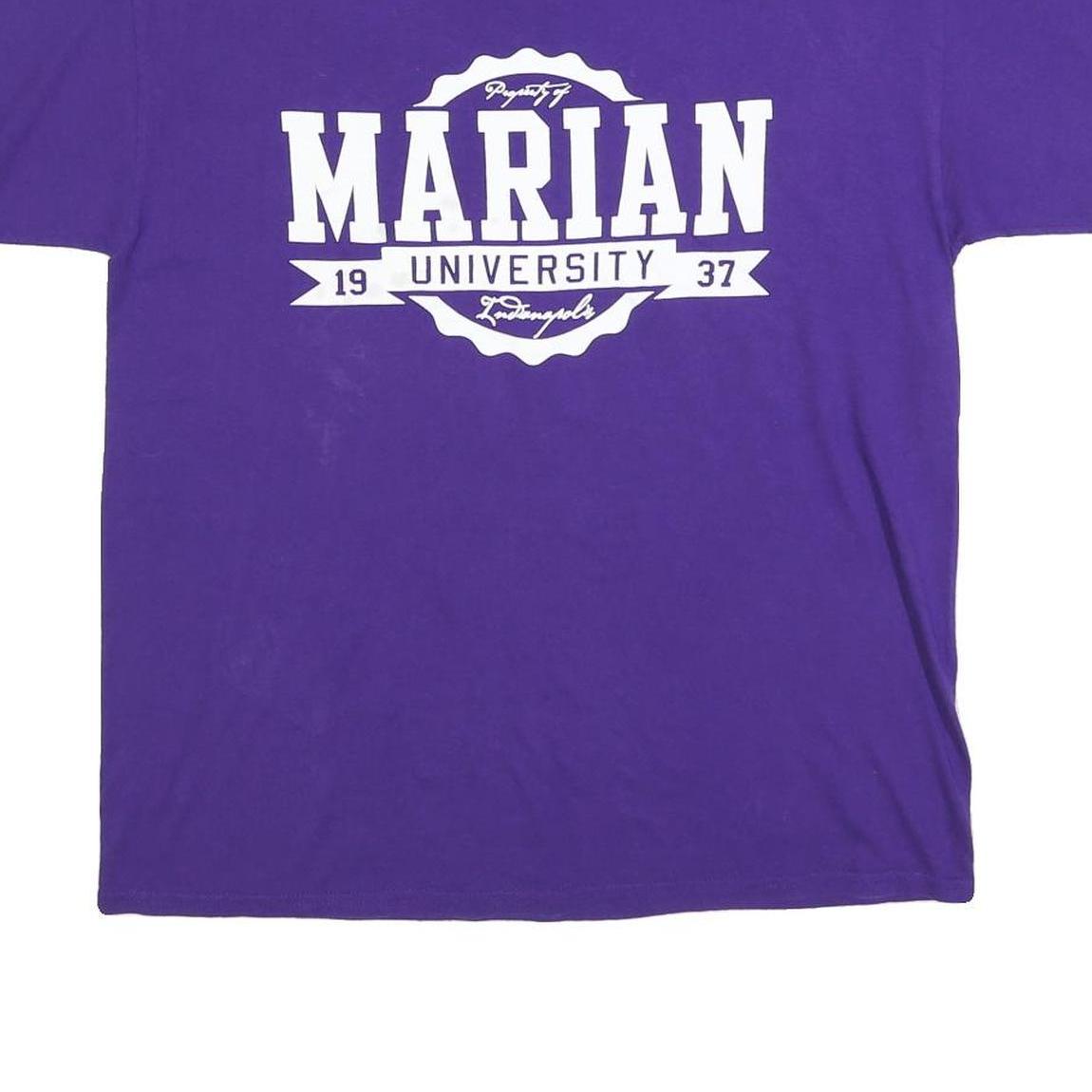 MV SPORT Mens Purple Marian University Graphic T-Shirt L Short Sleeve Crew Neck