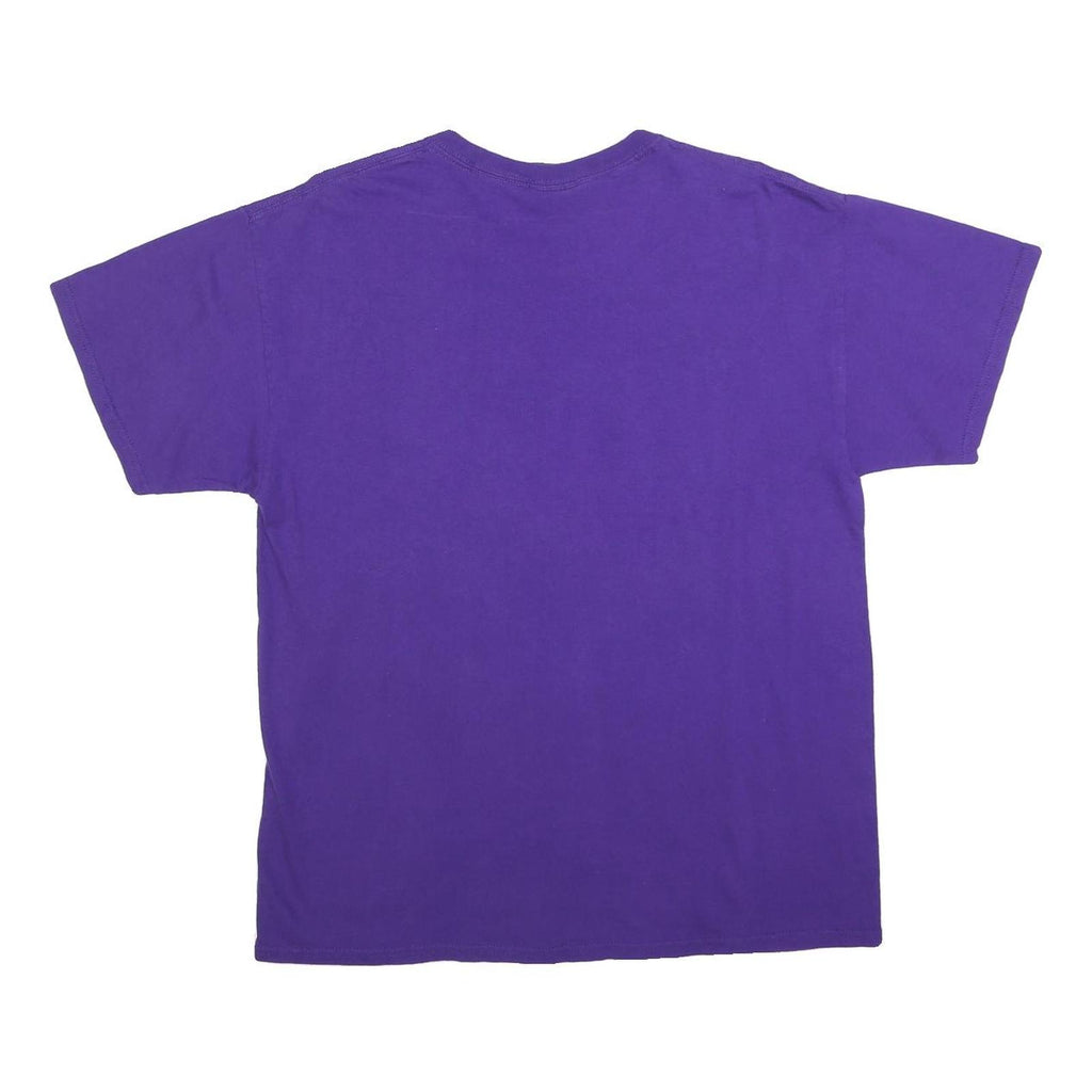 MV SPORT Mens Purple Marian University Graphic T-Shirt L Short Sleeve Crew Neck