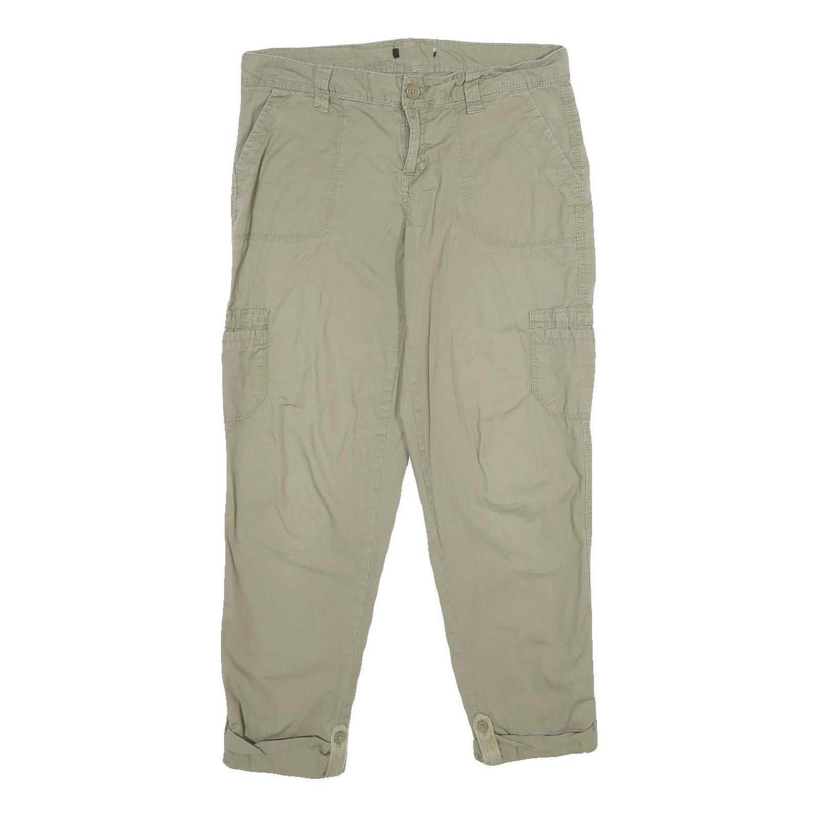 Womens Beige Cotton Blend Regular Tapered Trousers W30 L25 Casual Comfort Wear