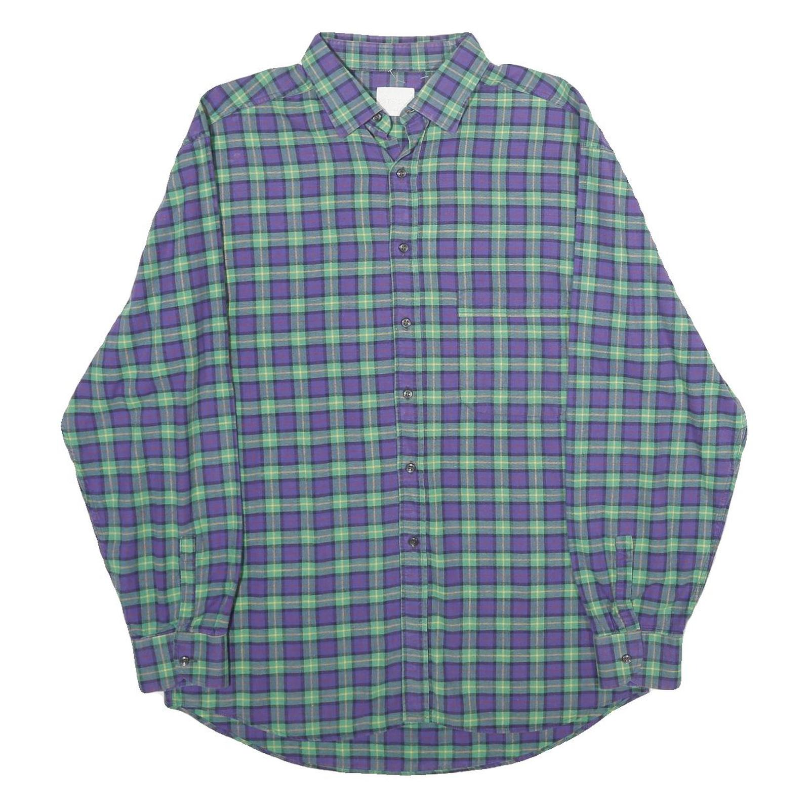 CAUCCI Mens Purple & Green Check Shirt M Long Sleeve Button Shirt Casual