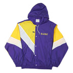 TD SPORTSLINE Mens Purple & Yellow Hooded Nylon Button Jacket XL Lightweight