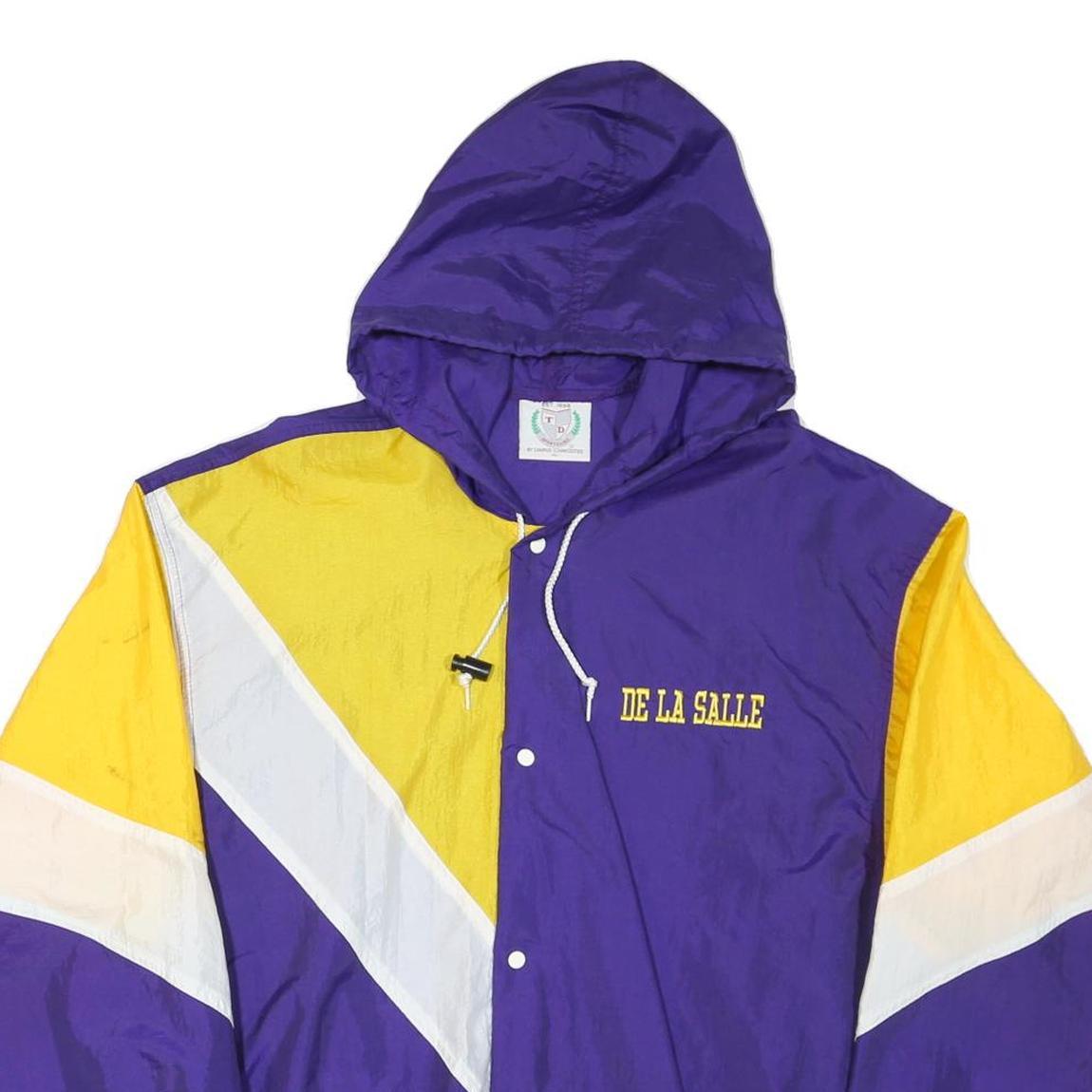 TD SPORTSLINE Mens Purple & Yellow Hooded Nylon Button Jacket XL Lightweight
