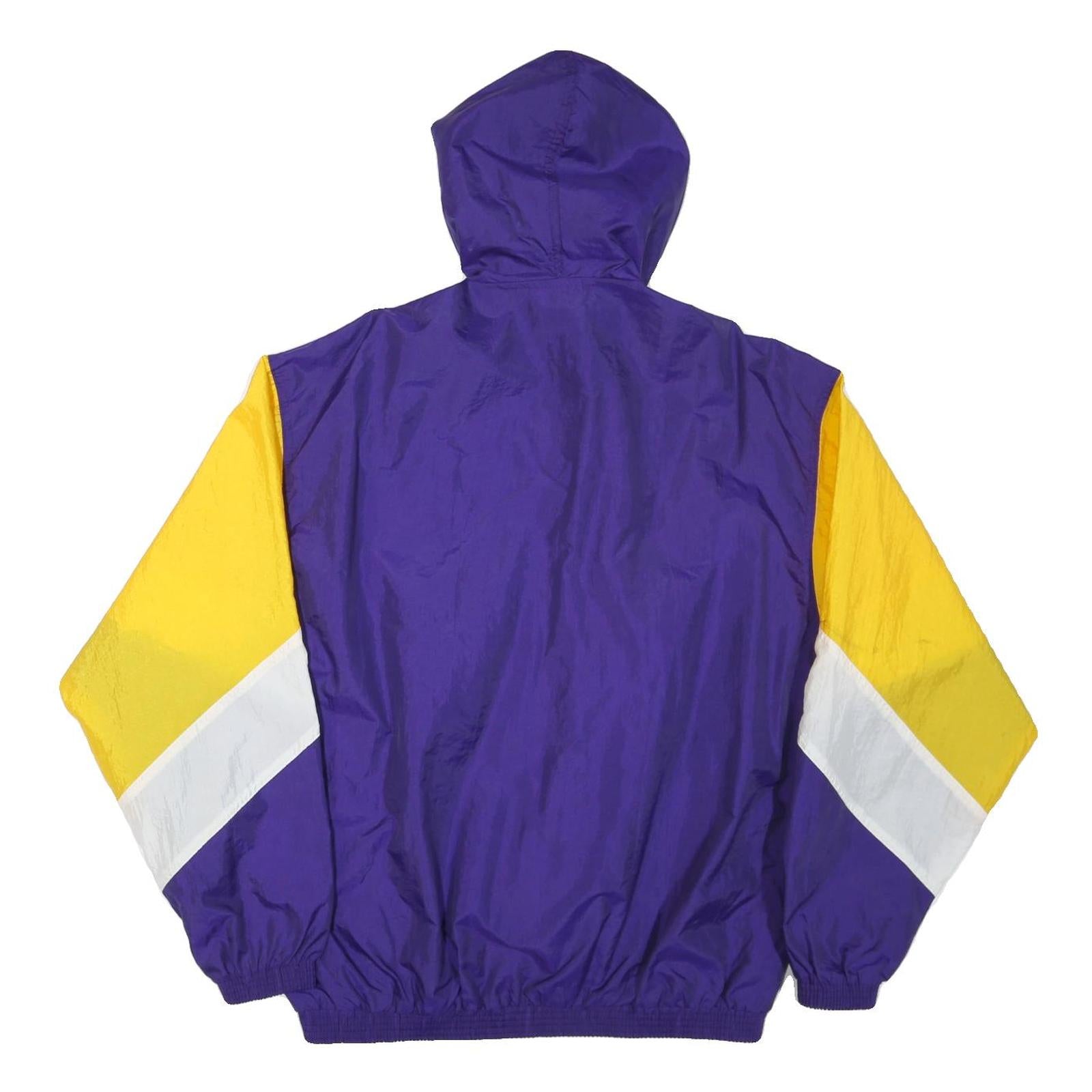 TD SPORTSLINE Mens Purple & Yellow Hooded Nylon Button Jacket XL Lightweight