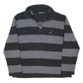 NAUTICA Mens Black & Grey Striped Cotton Blend Pullover Jumper L Casual Half Zip