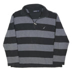 NAUTICA Mens Black & Grey Striped Cotton Blend Pullover Jumper L Casual Half Zip