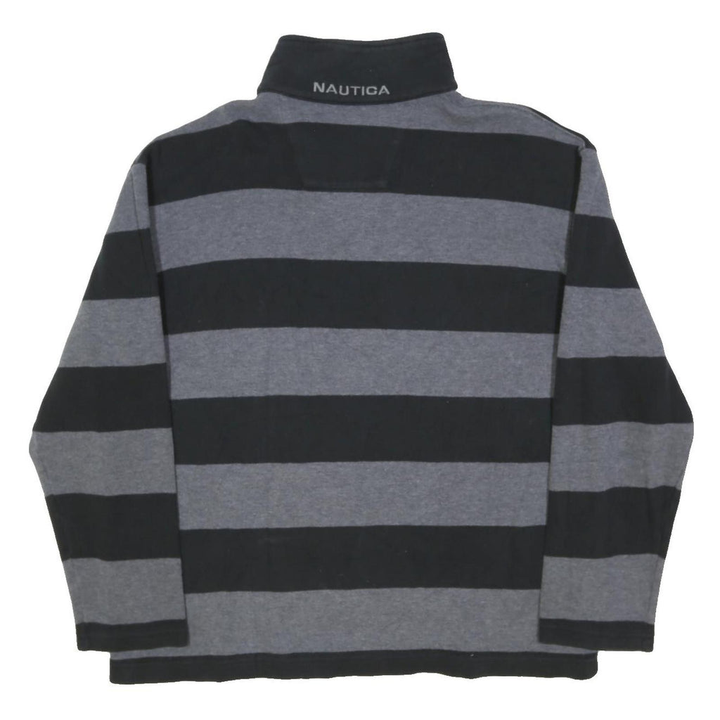 NAUTICA Mens Black & Grey Striped Cotton Blend Pullover Jumper L Casual Half Zip