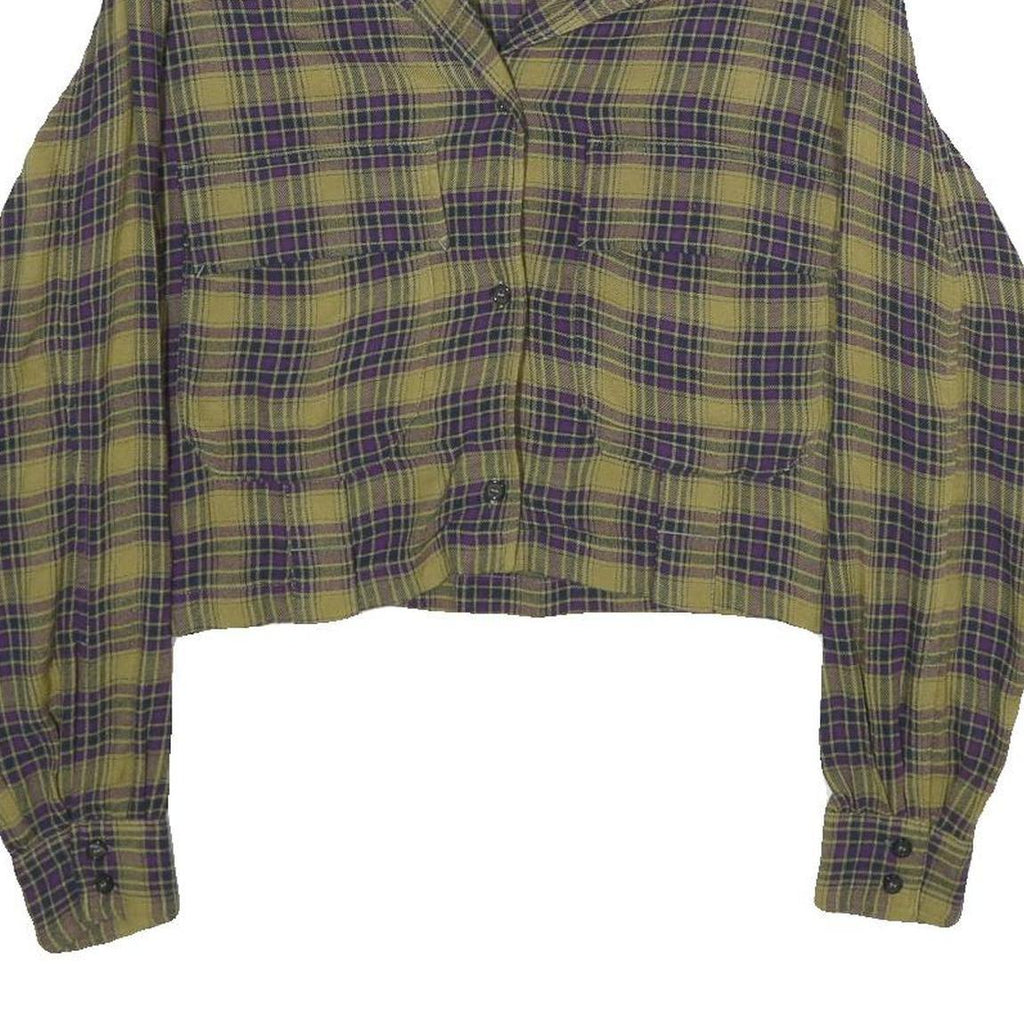 DIESEL Womens Green & Purple Checked Shirt M Cropped Button Front Casual