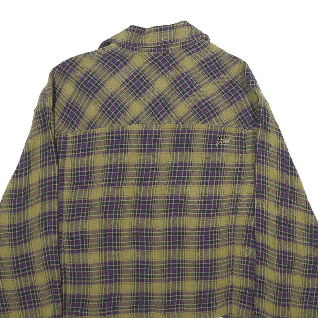DIESEL Womens Green & Purple Checked Shirt M Cropped Button Front Casual
