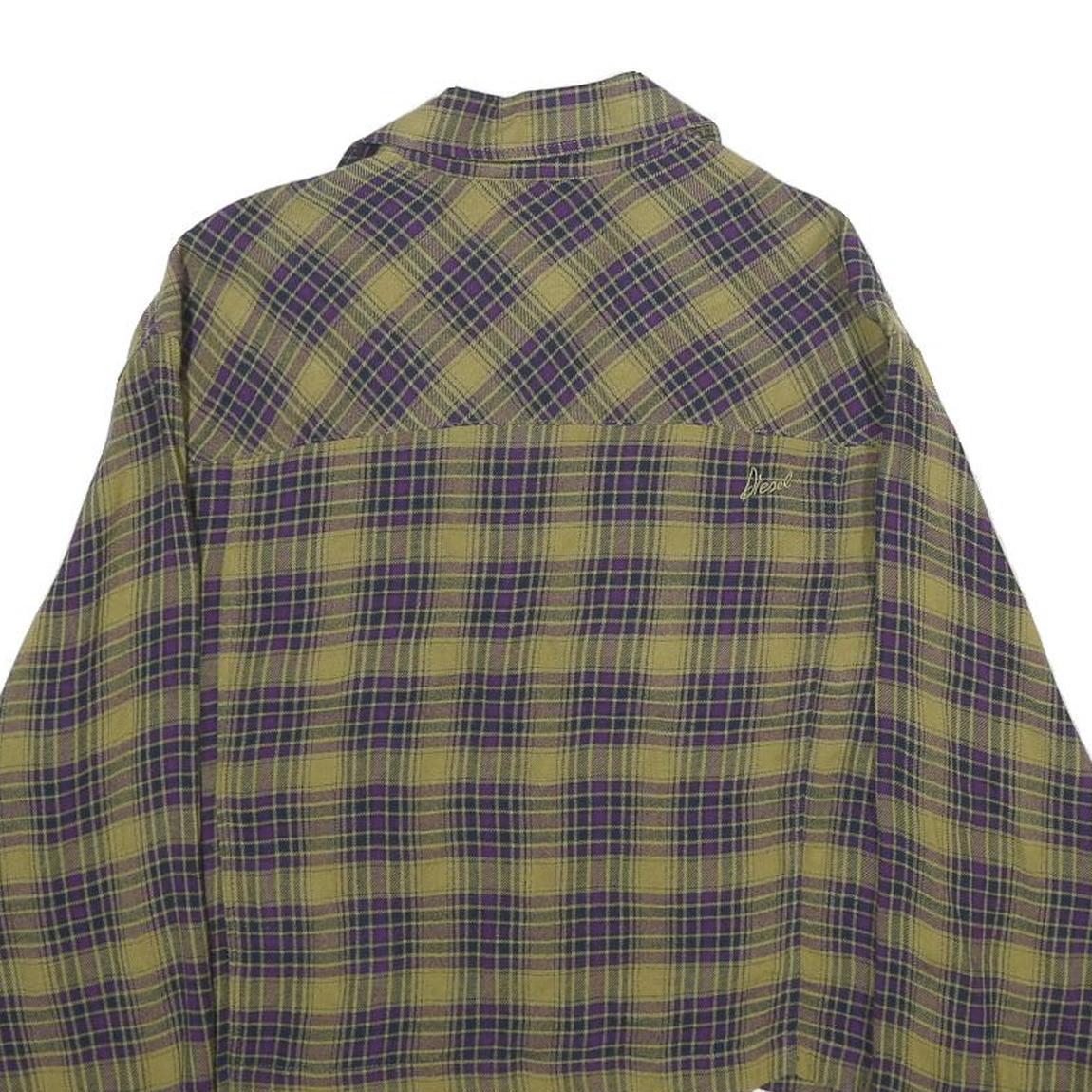 DIESEL Womens Green & Purple Checked Shirt M Cropped Button Front Casual