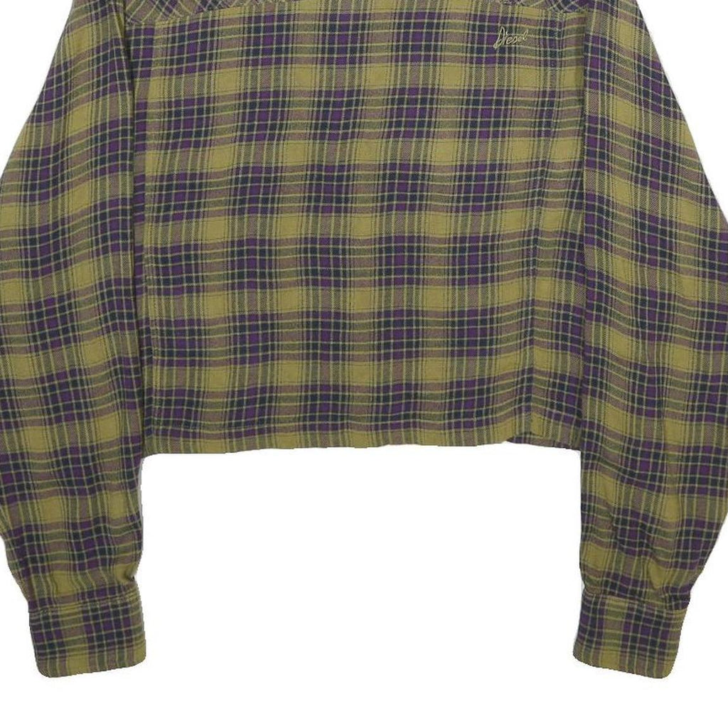 DIESEL Womens Green & Purple Checked Shirt M Cropped Button Front Casual