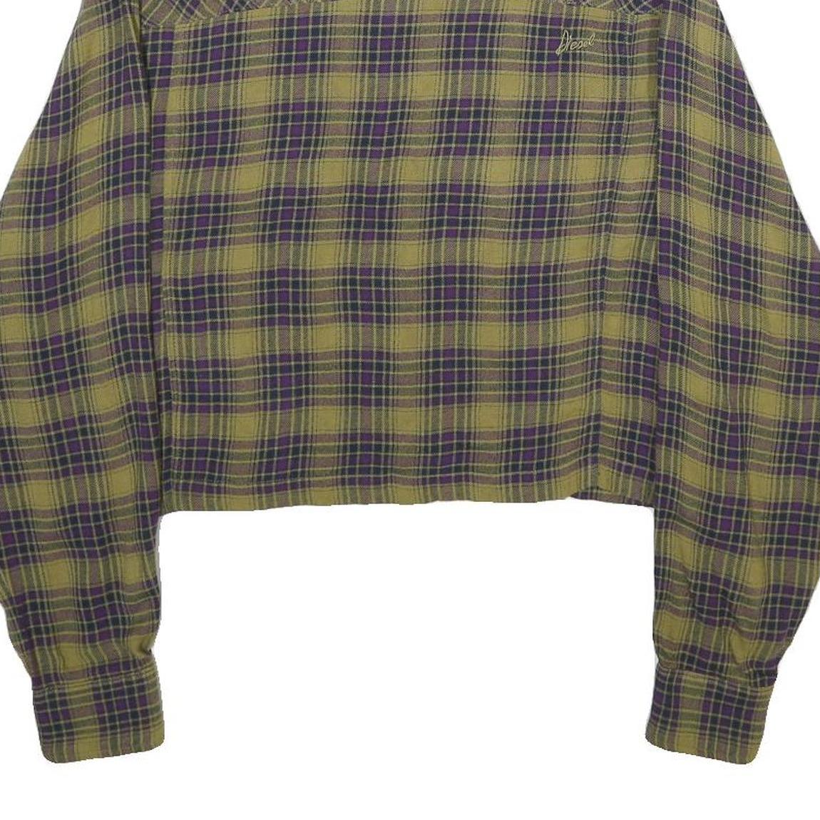 DIESEL Womens Green & Purple Checked Shirt M Cropped Button Front Casual