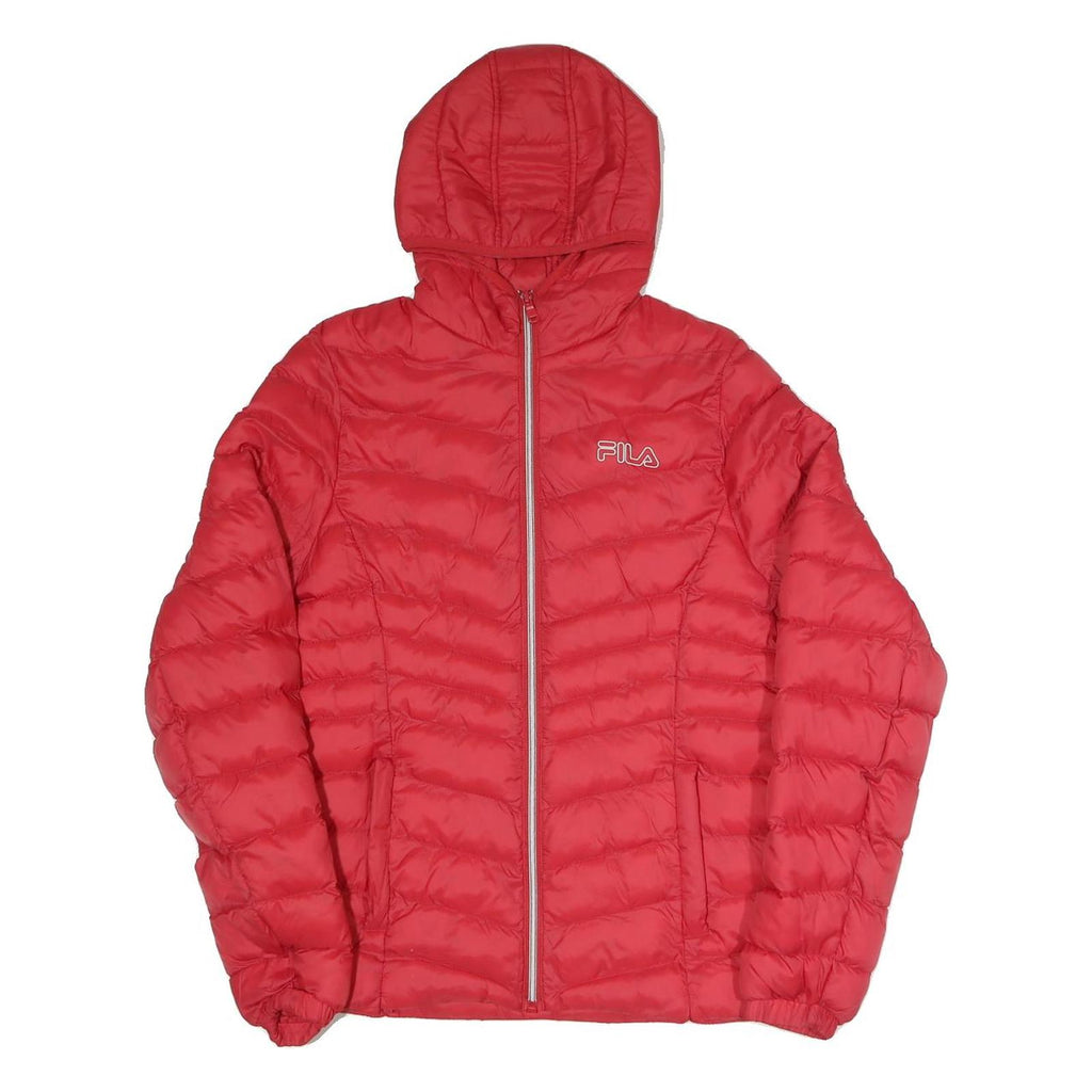FILA Mens Red Jacket M Polyester Blend Puffer Hooded Zip Casual Outerwear