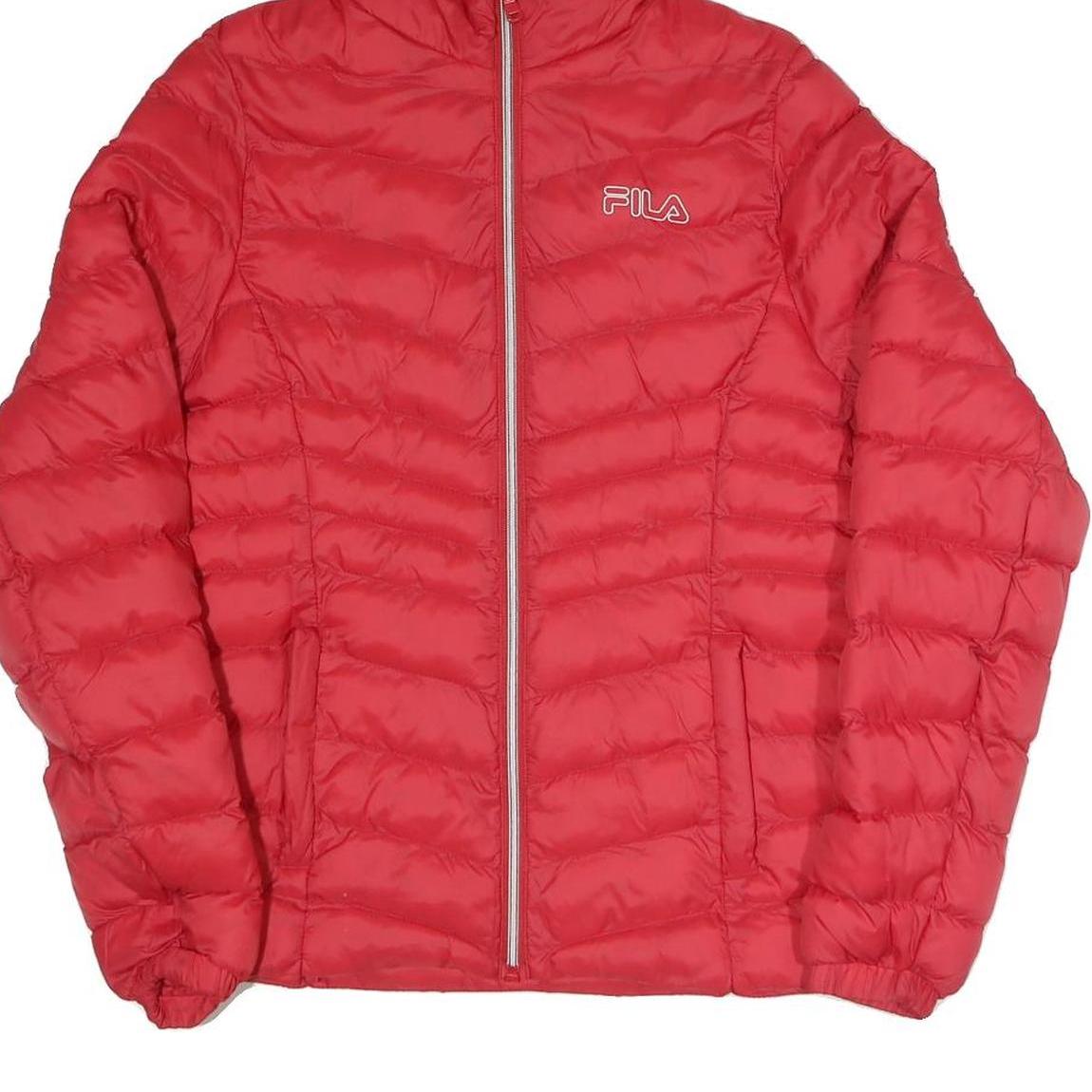 FILA Mens Red Jacket M Polyester Blend Puffer Hooded Zip Casual Outerwear