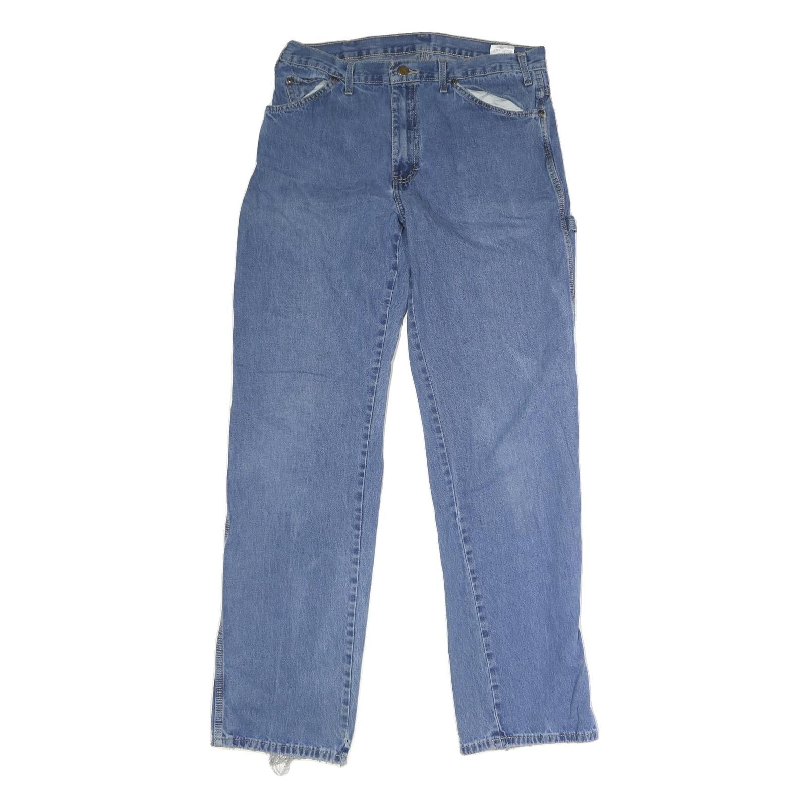 DICKIES Mens Jeans Blue Regular Straight Denim Medium W35 L34 Workwear Button