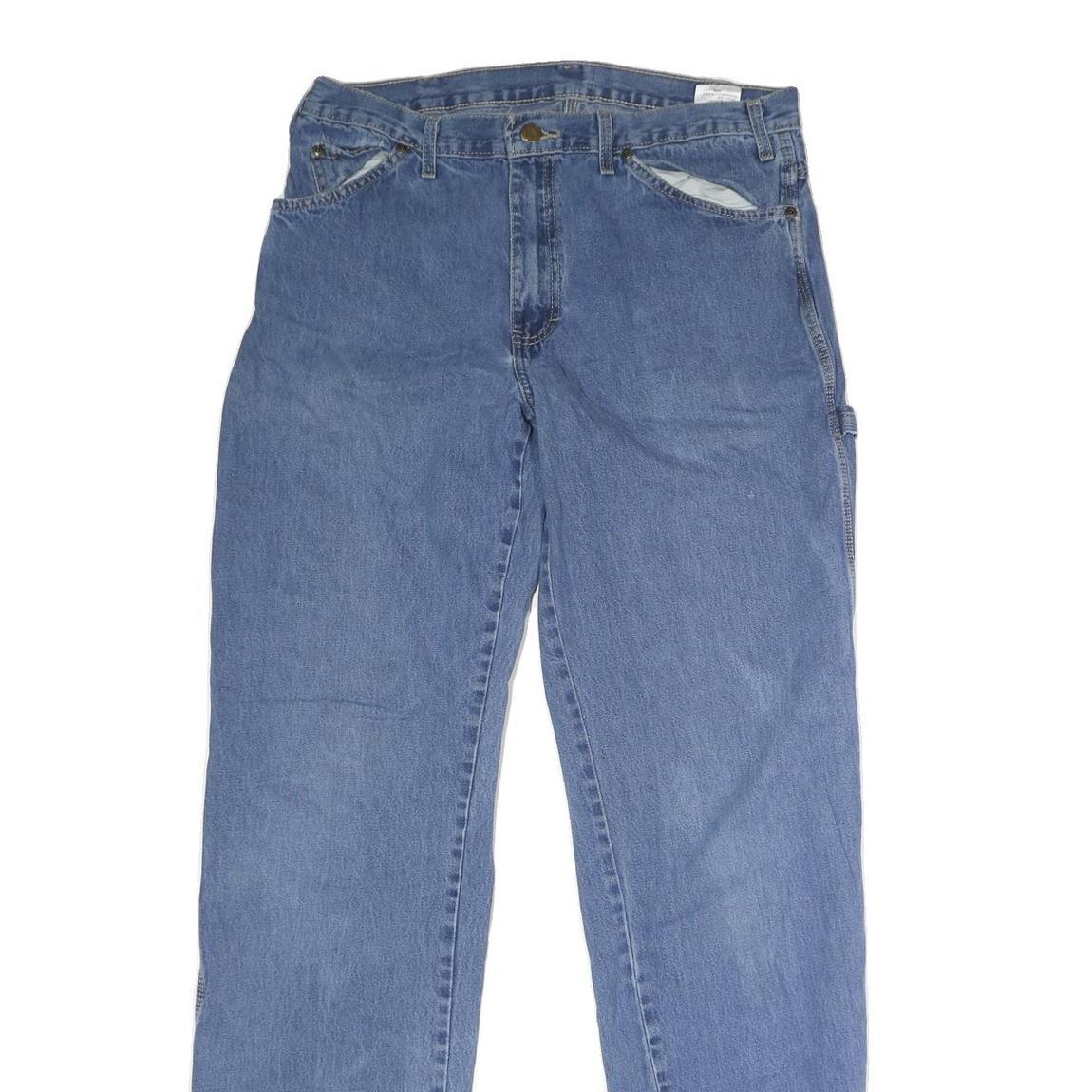 DICKIES Mens Jeans Blue Regular Straight Denim Medium W35 L34 Workwear Button