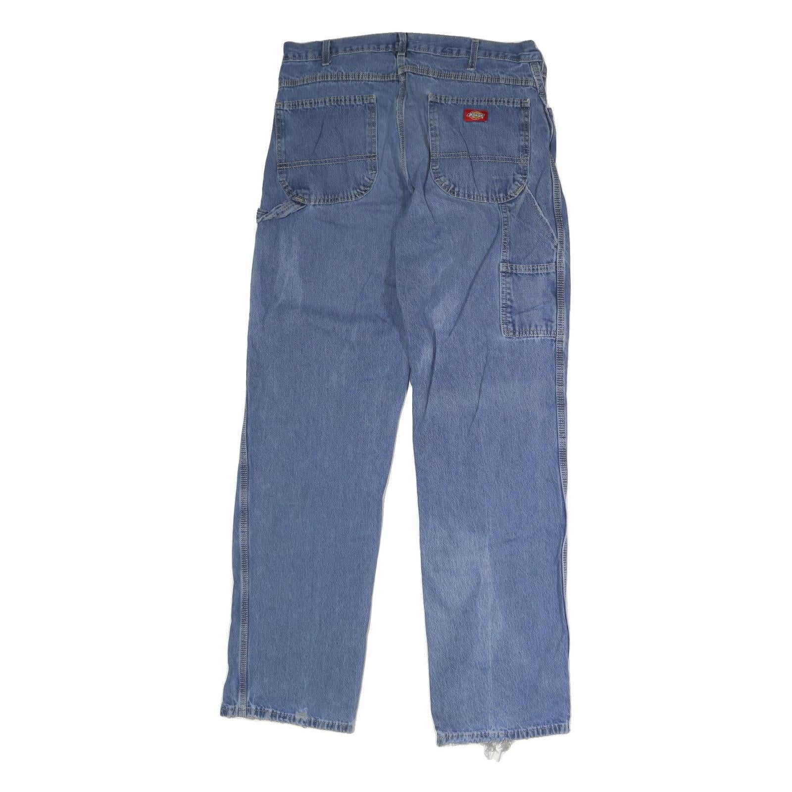 DICKIES Mens Jeans Blue Regular Straight Denim Medium W35 L34 Workwear Button