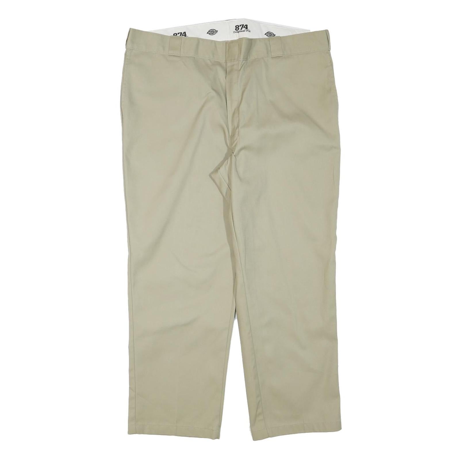 DICKIES Mens Regular Fit Beige Cotton Blend Zip Trousers W40 L27 Classic