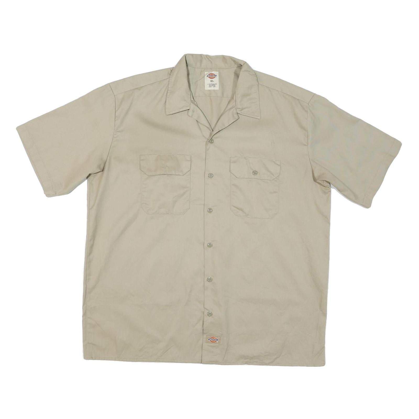 DICKIES Mens Beige Cotton Blend Work Shirt XL Button Pocket Casual Classic