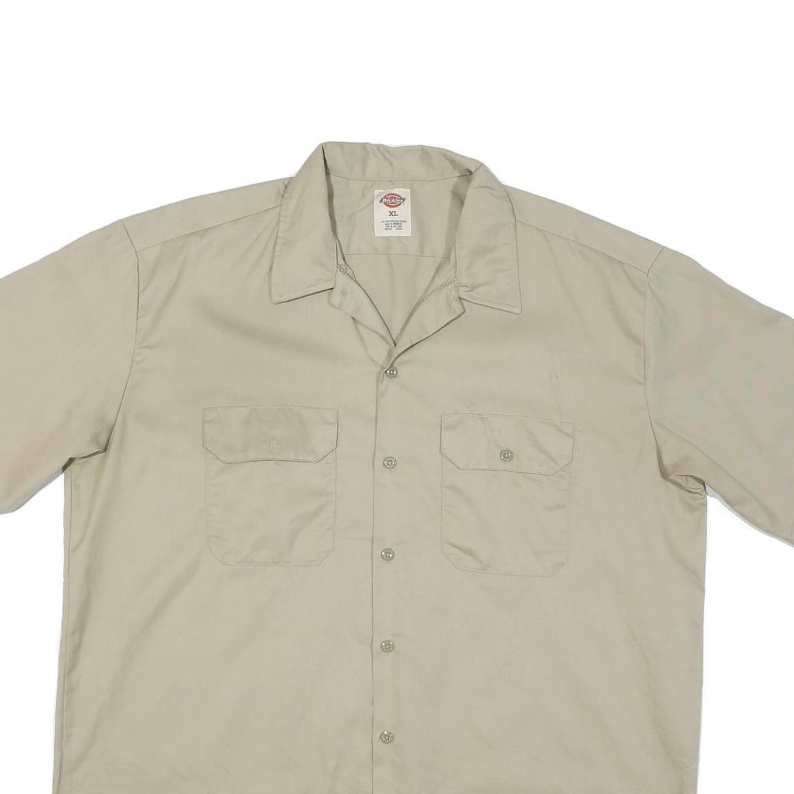DICKIES Mens Beige Cotton Blend Work Shirt XL Button Pocket Casual Classic