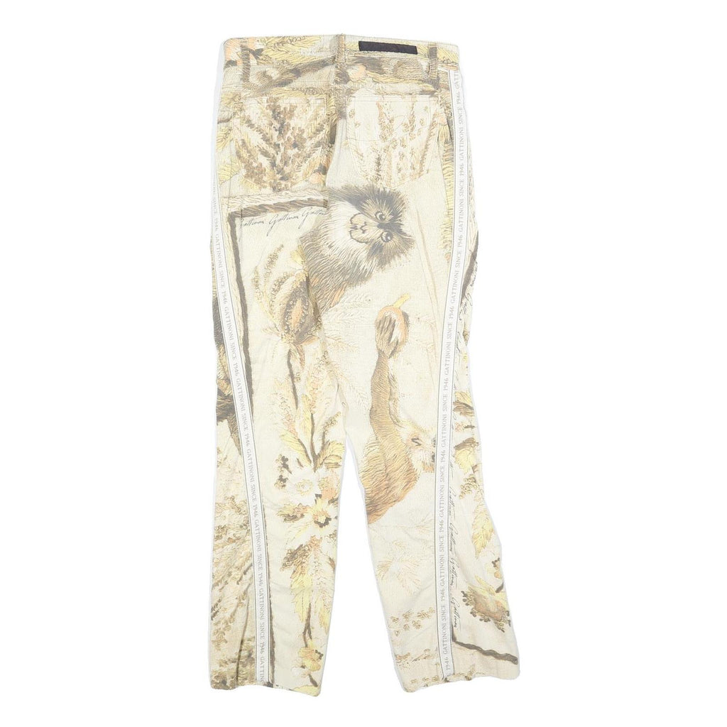 GATTINONI Womens Cotton Blend Beige Animal Botanical Print Regular Leg Trousers