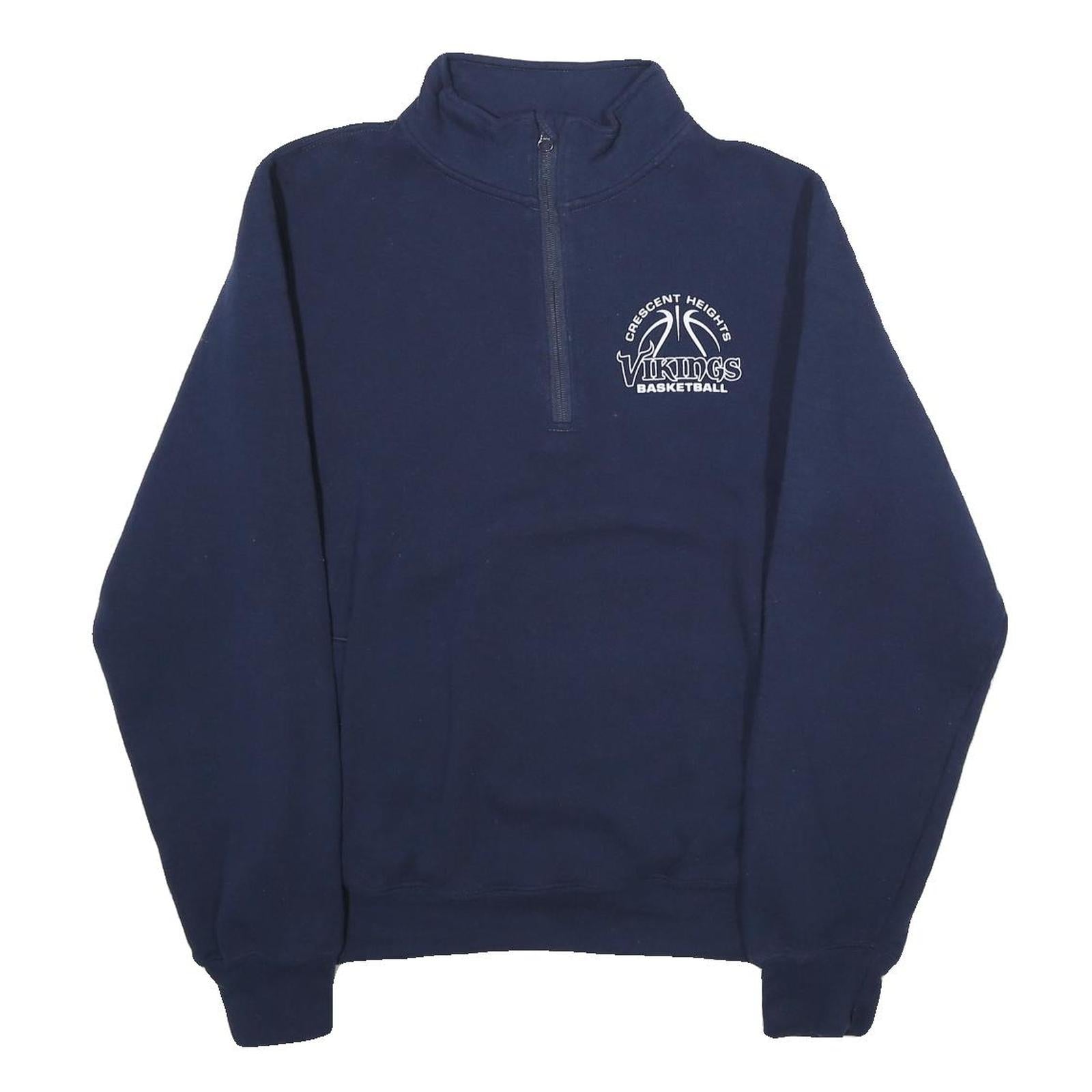 RUSSELL ATHLETIC Mens Navy Blue Cotton Zip Up Basketball Jacket S Plain Casual