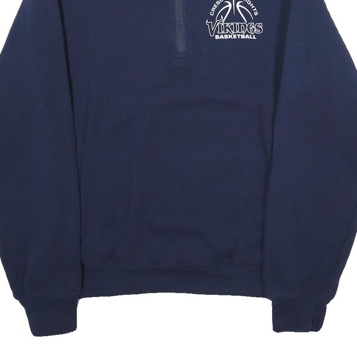 RUSSELL ATHLETIC Mens Navy Blue Cotton Zip Up Basketball Jacket S Plain Casual