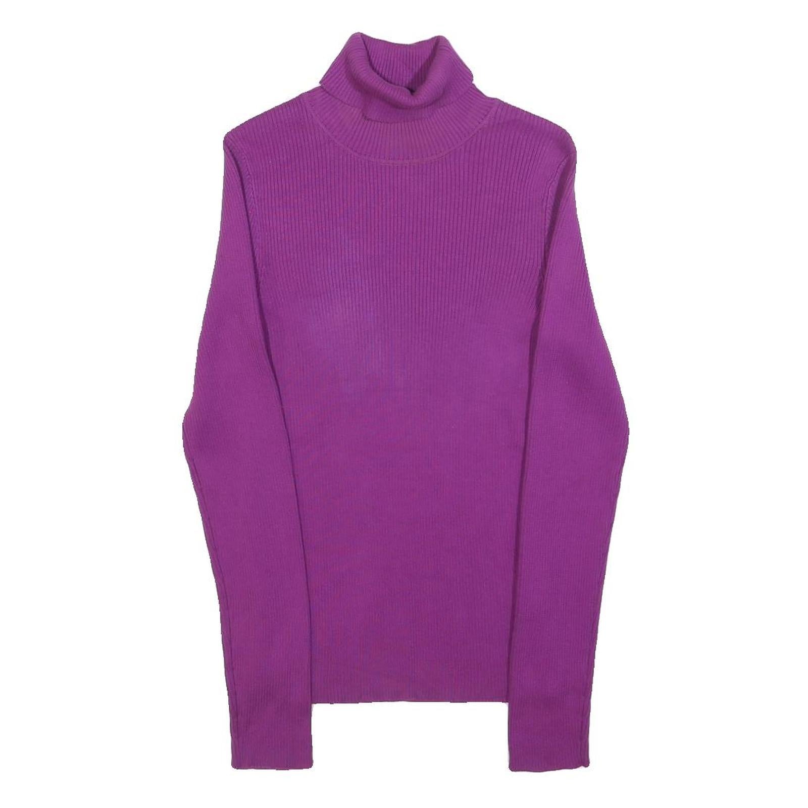 Womens Purple Plain Jumper Roll Neck Basic Knit M Soft Comfortable Casual