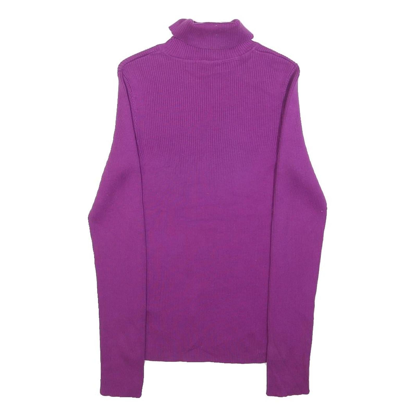 Womens Purple Plain Jumper Roll Neck Basic Knit M Soft Comfortable Casual