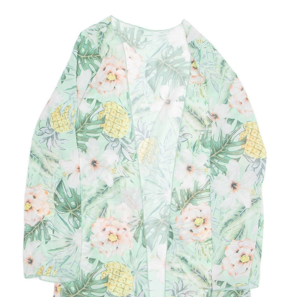 Top Womens Kimono Blouse Green Long Sleeve Floral M