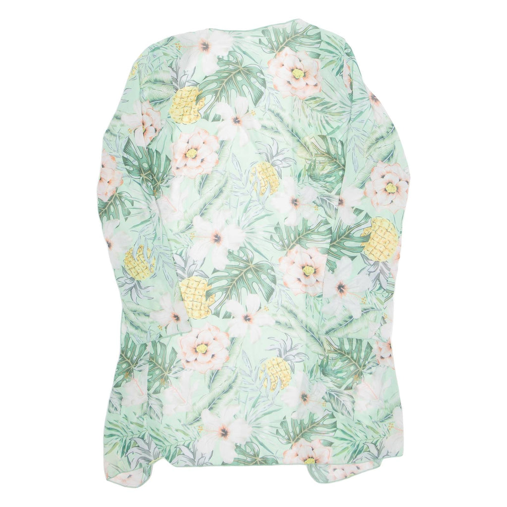 Top Womens Kimono Blouse Green Long Sleeve Floral M