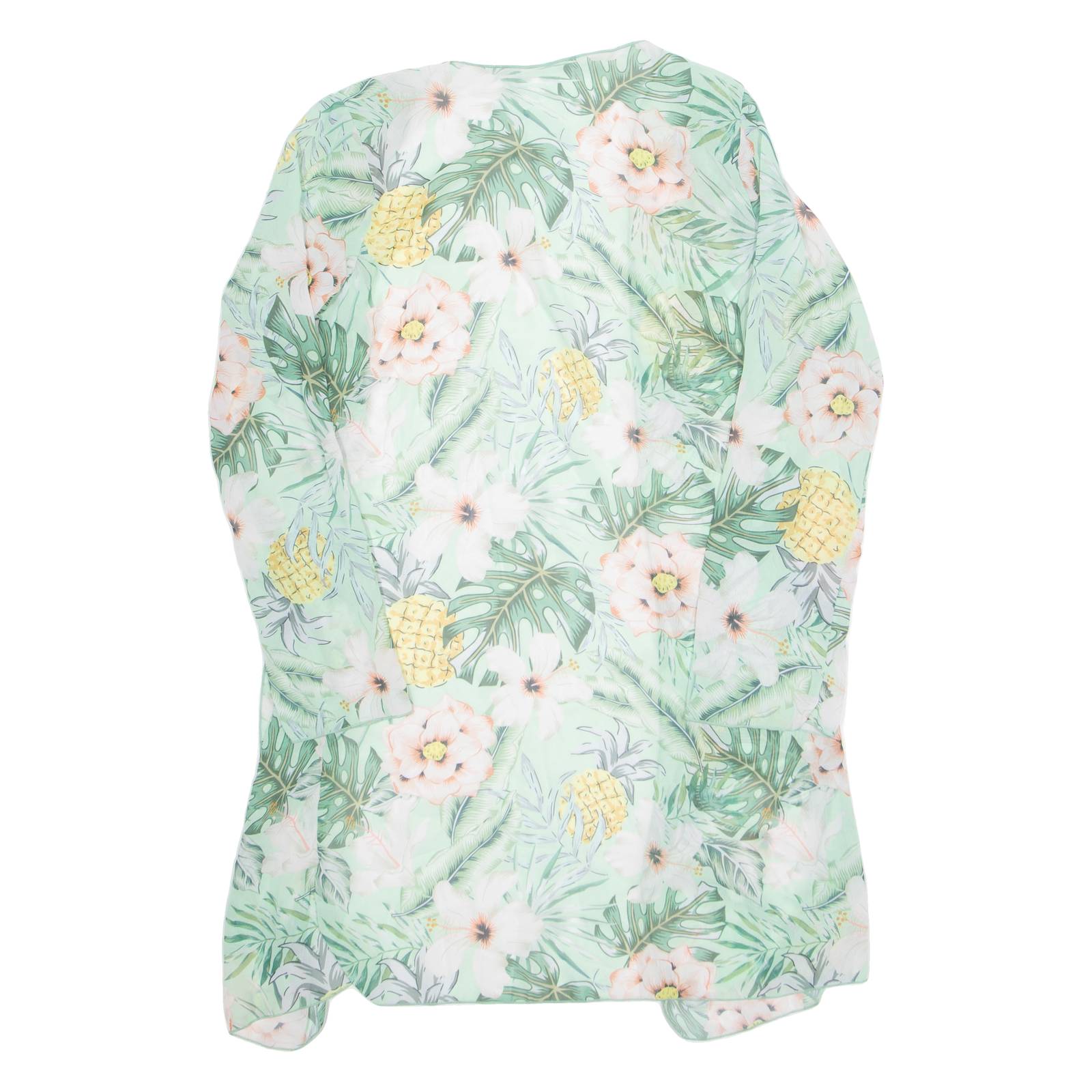 Top Womens Kimono Blouse Green Long Sleeve Floral M