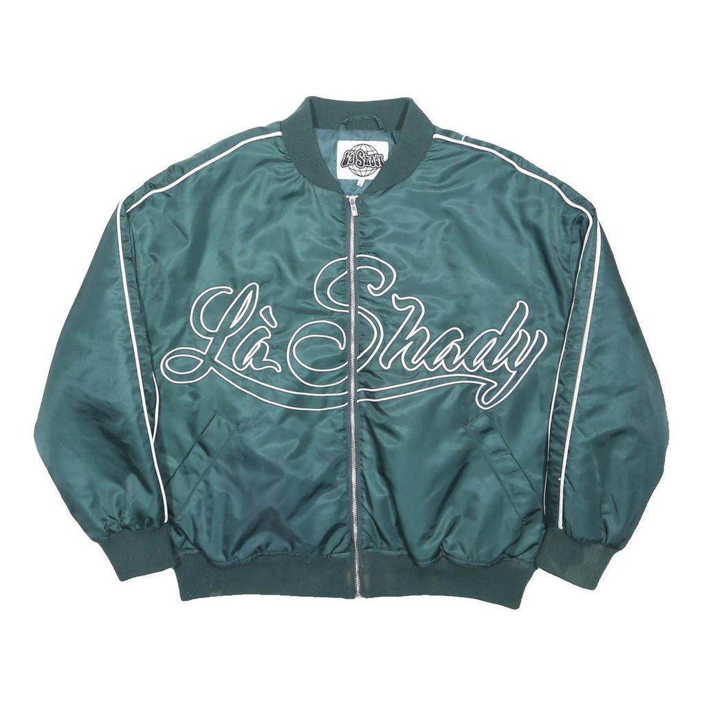 LA SHADY Mens Green Zip Jacket M Polyamide Plain Casual Urban Streetwear
