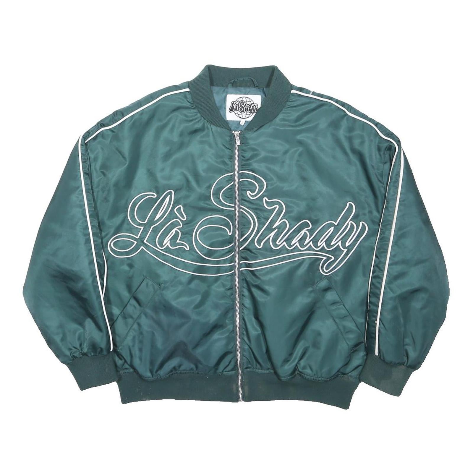 LA SHADY Mens Green Zip Jacket M Polyamide Plain Casual Urban Streetwear