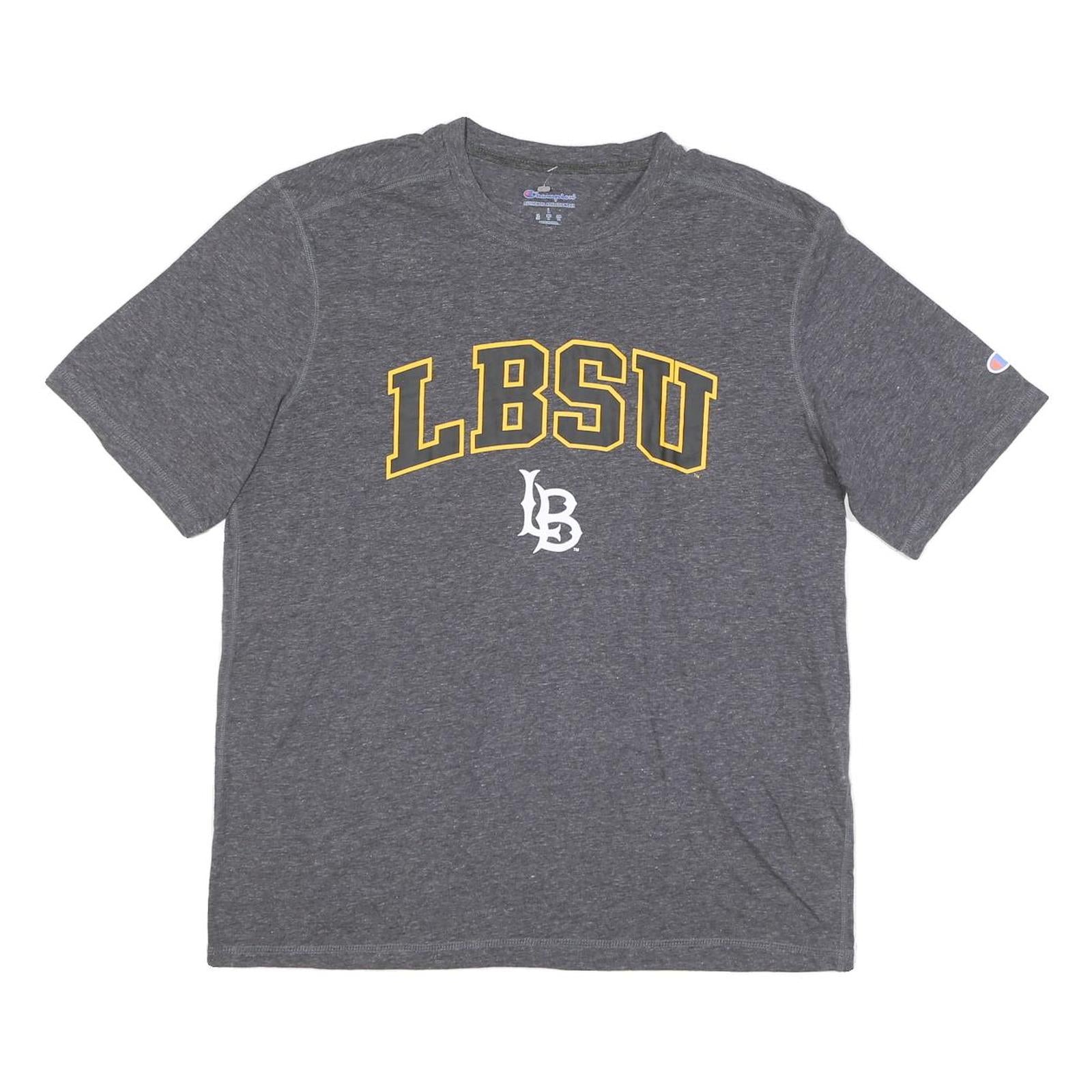 CHAMPION Mens Grey LBSU Graphic T-Shirt L Short Sleeve Crew Neck Cotton