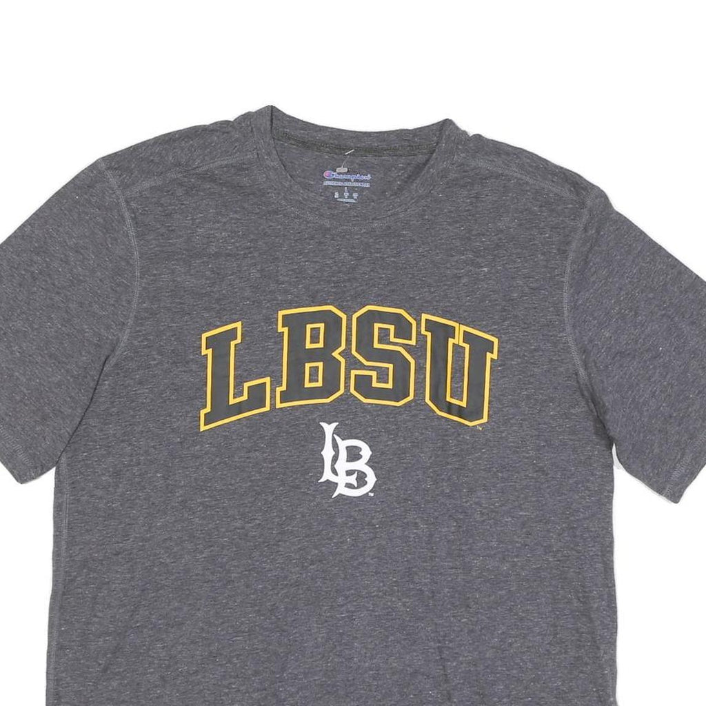 CHAMPION Mens Grey LBSU Graphic T-Shirt L Short Sleeve Crew Neck Cotton
