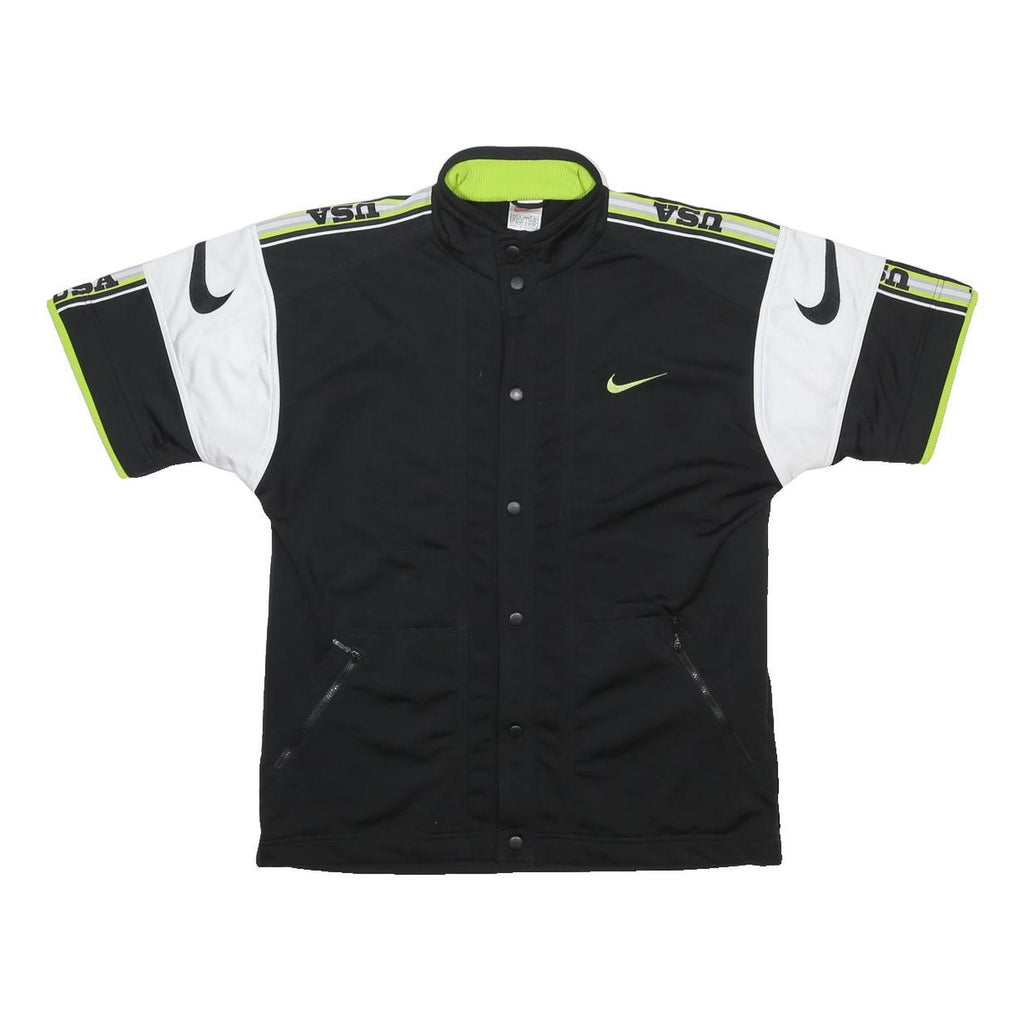 NIKE Mens Black & White Sports Button Jacket XL Polyester Short Sleeve USA Logo