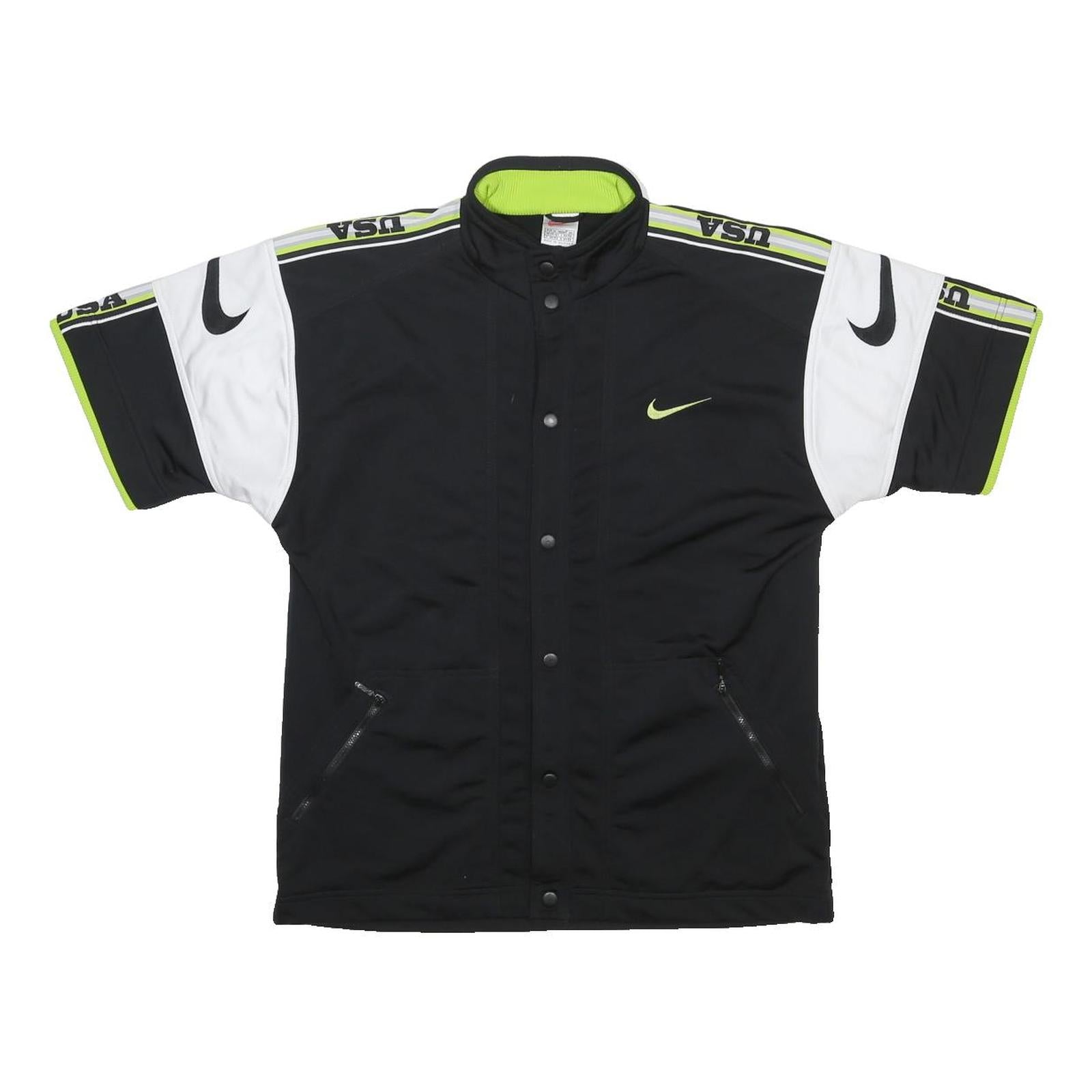 NIKE Mens Black & White Sports Button Jacket XL Polyester Short Sleeve USA Logo