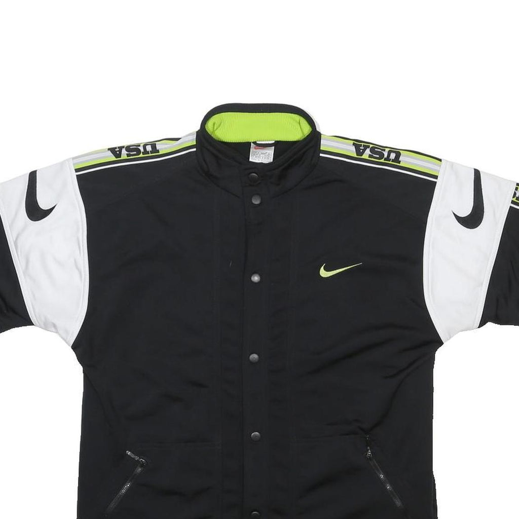 NIKE Mens Black & White Sports Button Jacket XL Polyester Short Sleeve USA Logo