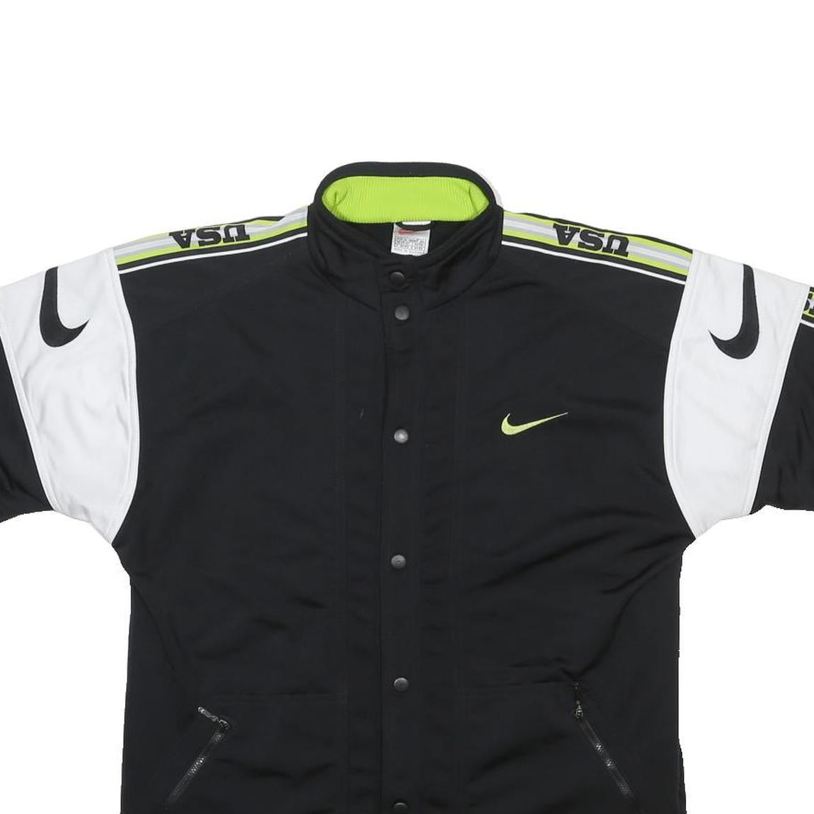 NIKE Mens Black & White Sports Button Jacket XL Polyester Short Sleeve USA Logo