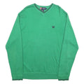 CHAPS Mens Green Plain V-Neck Basic Knit Jumper M Cotton Lightweight Classic