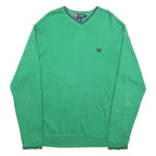 CHAPS Mens Green Plain V-Neck Basic Knit Jumper M Cotton Lightweight Classic