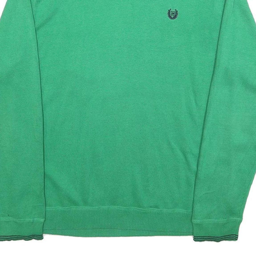 CHAPS Mens Green Plain V-Neck Basic Knit Jumper M Cotton Lightweight Classic