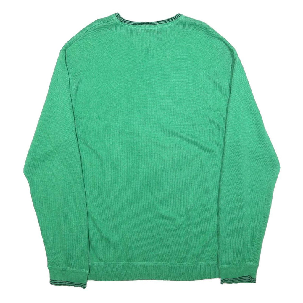 CHAPS Mens Green Plain V-Neck Basic Knit Jumper M Cotton Lightweight Classic