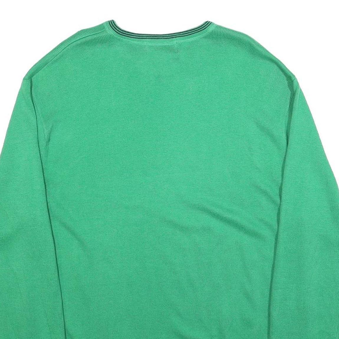 CHAPS Mens Green Plain V-Neck Basic Knit Jumper M Cotton Lightweight Classic